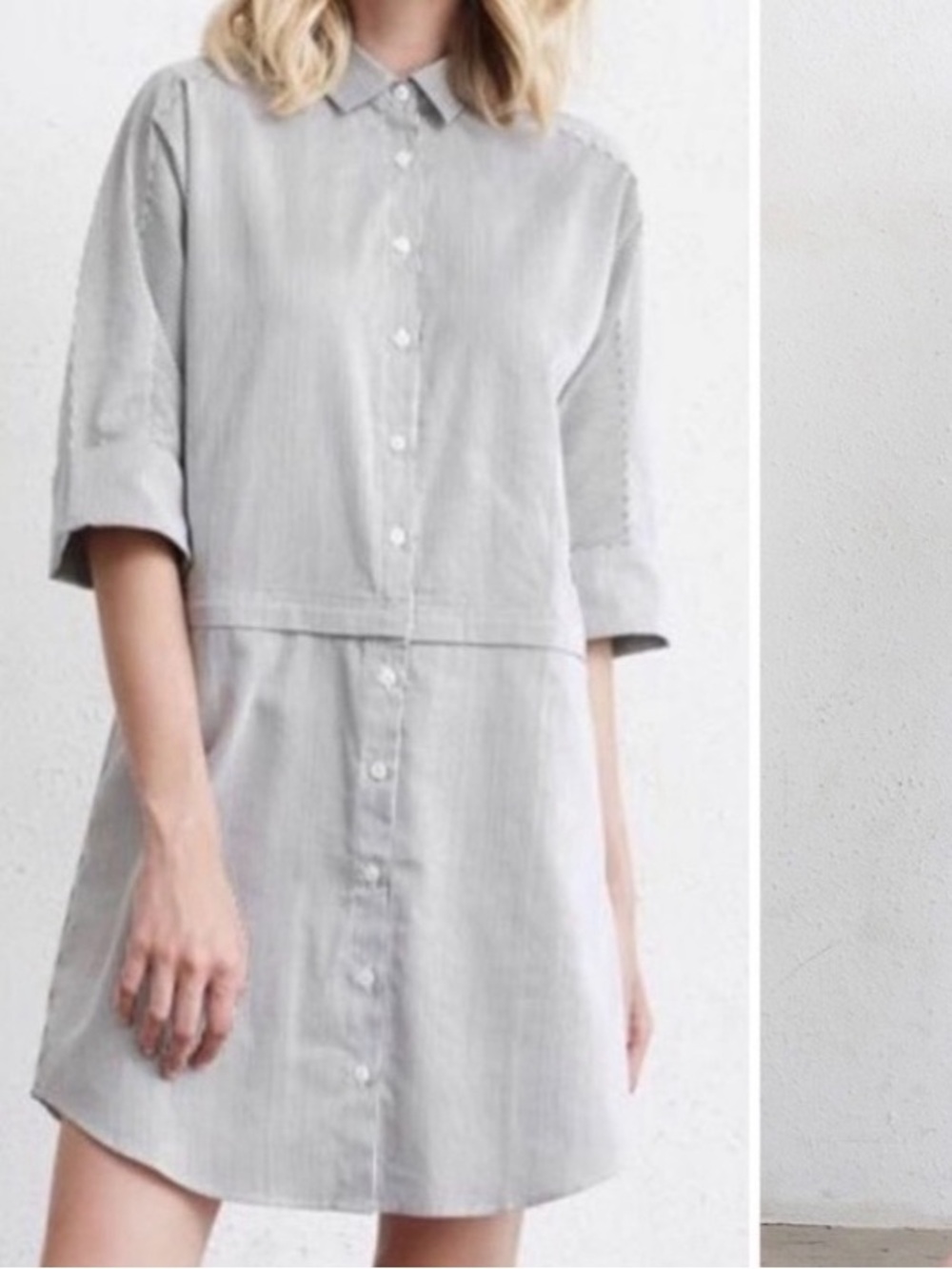 VETTA Capsule Convertible Shirt Dress Pinstripe Organic Cotton USA made XS